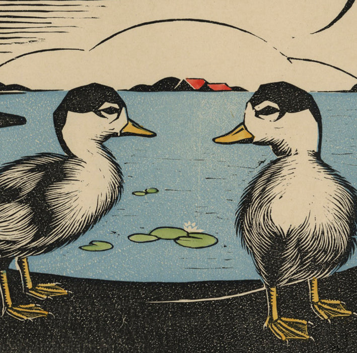 Jan Christiaan Maas - Two Ducklings - color wood engraving - detail
