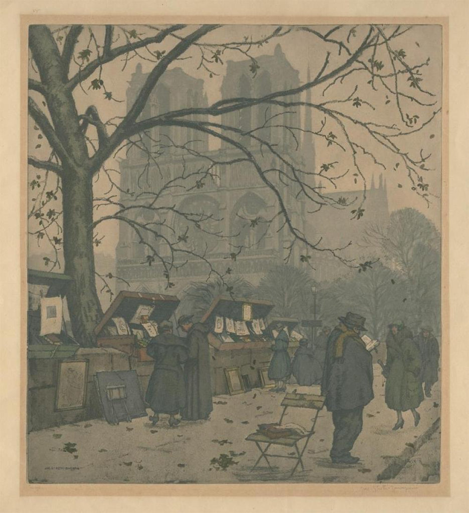 Jaromir Stretti-Zamponi - The Book Sellers in front of Notre-Dame - color paris print - fall Siene parisian