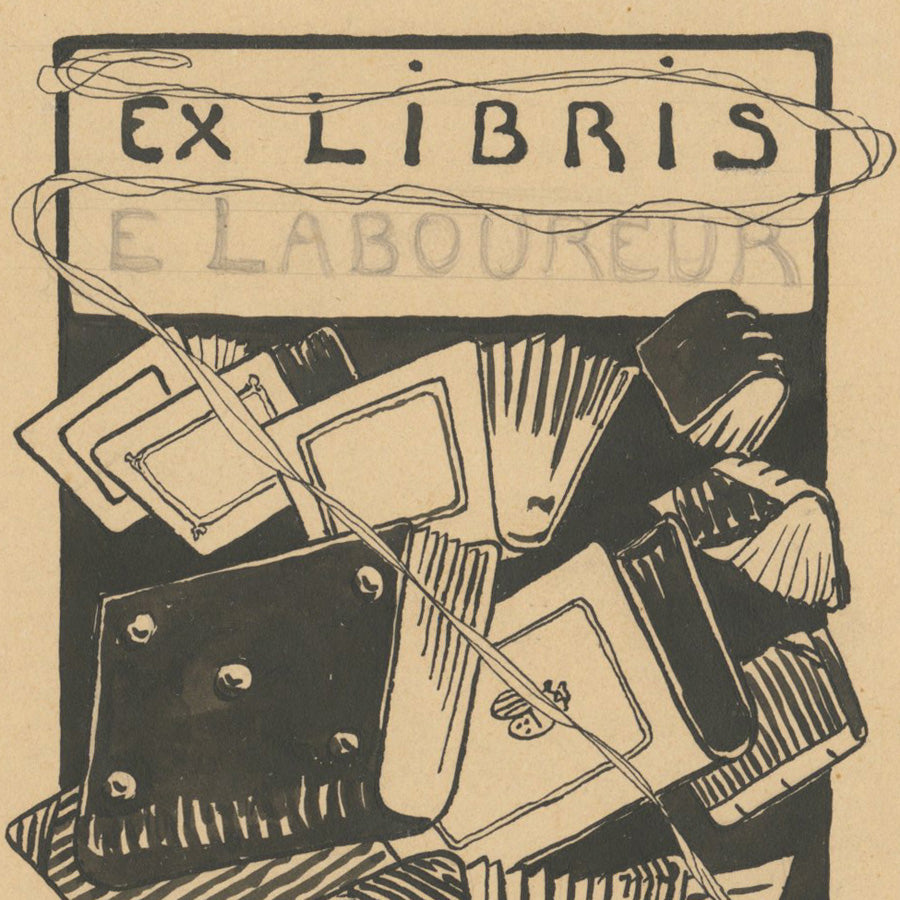 Jean-Émile LABOUREUR (1877-1943)  Ex Libris E. Laboureur  Ink and pencil on card stock, no date.