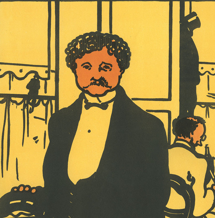 Jean-Emile Laboureur - Ernest - Parisian Cafe Waiter in Black Coat - color woodcut
