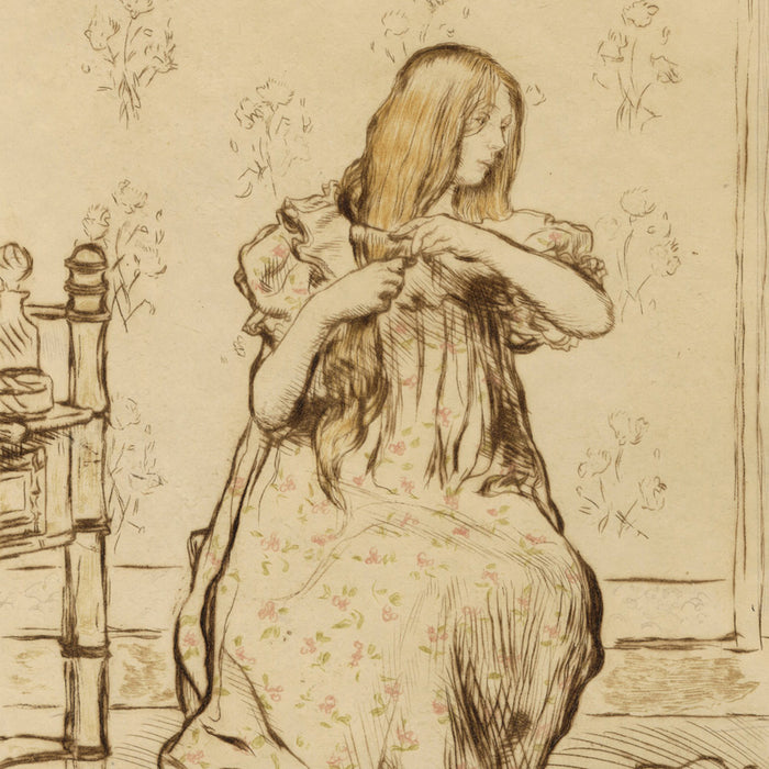 Jean Francois Raffaelli A Sa Toilette detail, A Woman Brushing her Hair   Etching printed in five colors on simili-Japon paper, 1898. 