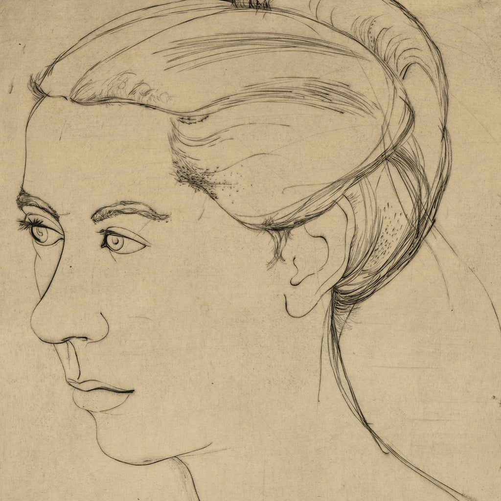 John Kacere - Portrait of Joan - Studio Print - etching - profile sketch - detail