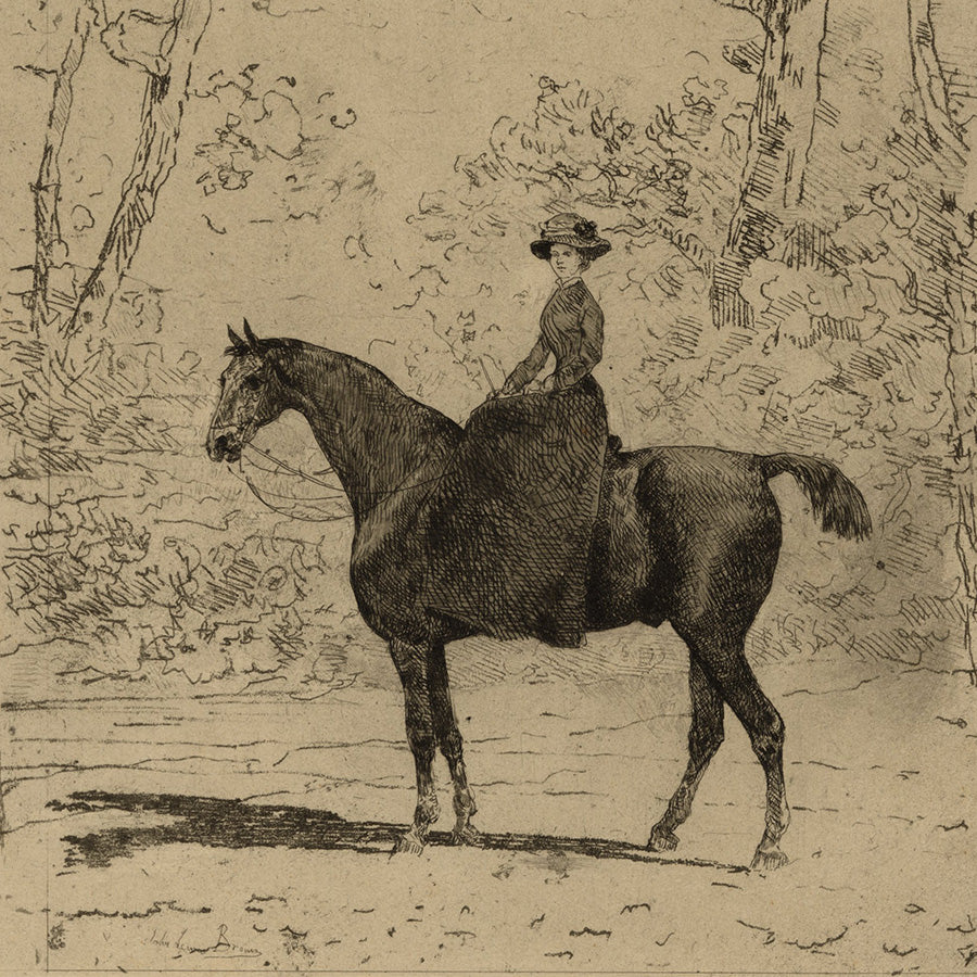 John Lewis Brown - Cavaliere en Amazone dans une Clairiere - Impressionist etching - detail