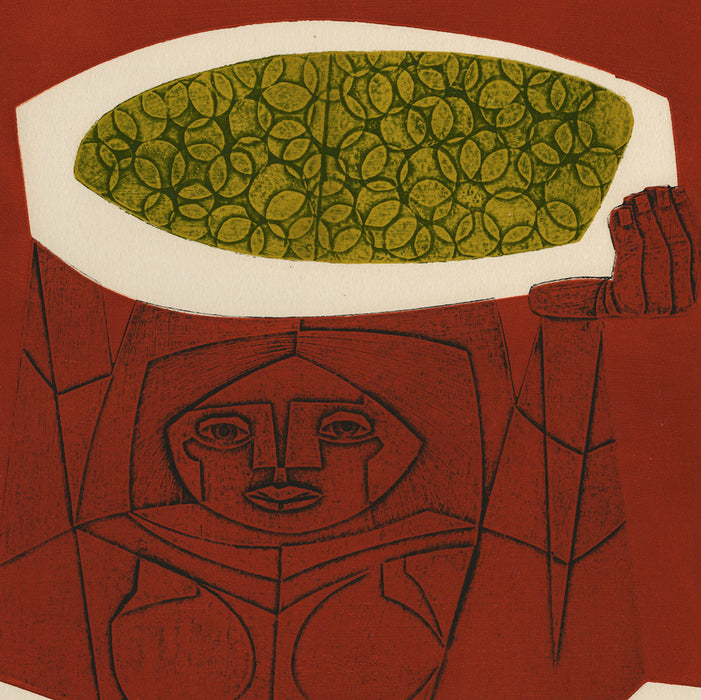 Jorge Dumas - Limonera - color etching - abstract colorful figure lemon tree - detail