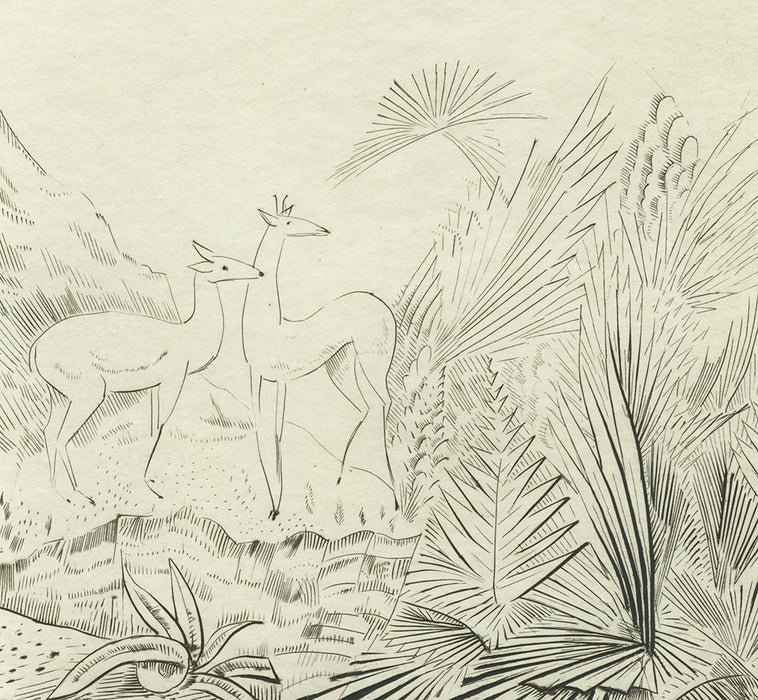Joseph Hecht - Tigres et Biches -  Tigers and Deer - drypoint engraving