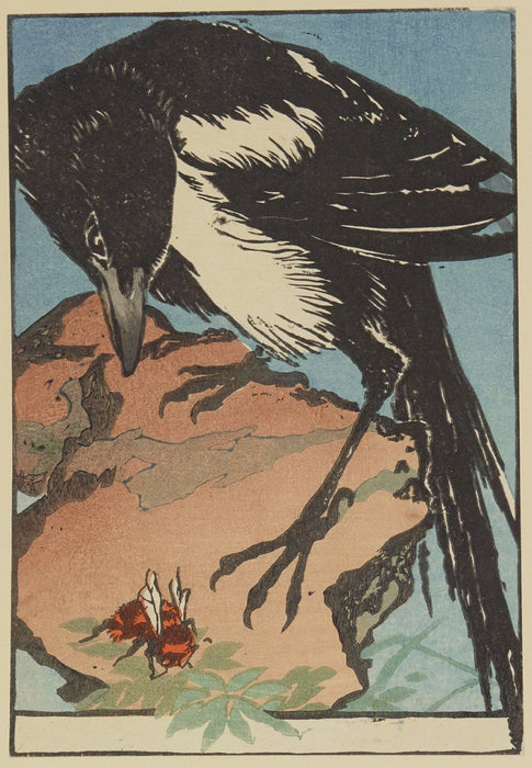 Color woodcut - by CHADEL, Jules - titled: The Magpie