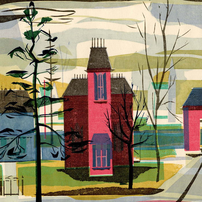 Kathryn Fulwider - Oxford Ohio - color screenprint - suburban homes on a street