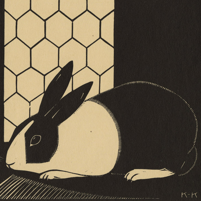 Kees Koeman - Konijn - Bunny Rabbit -  woodcut - detail