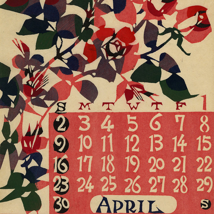 Keisuke Serizawa - 芹沢 銈介 - 1967 calendar - April - katazome stencil - detail