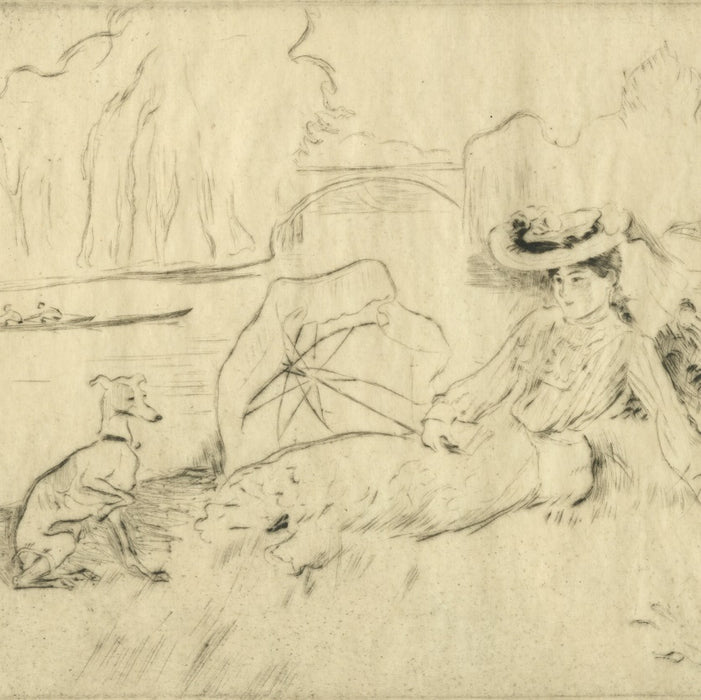 Drypoint - by LEGRAND, Louis - titled: Along the Marne River
