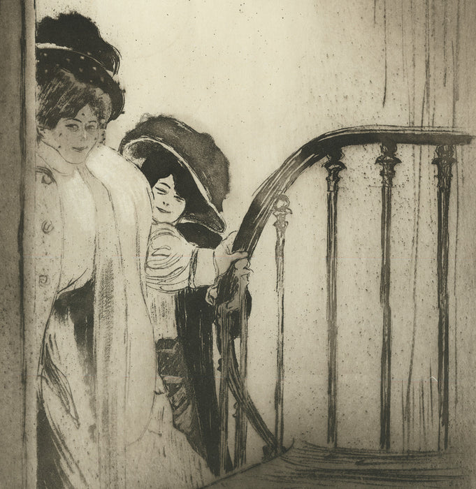 Etching and aquatint - by LEGRAND, Louis - titled: Two Students of Mrs. S