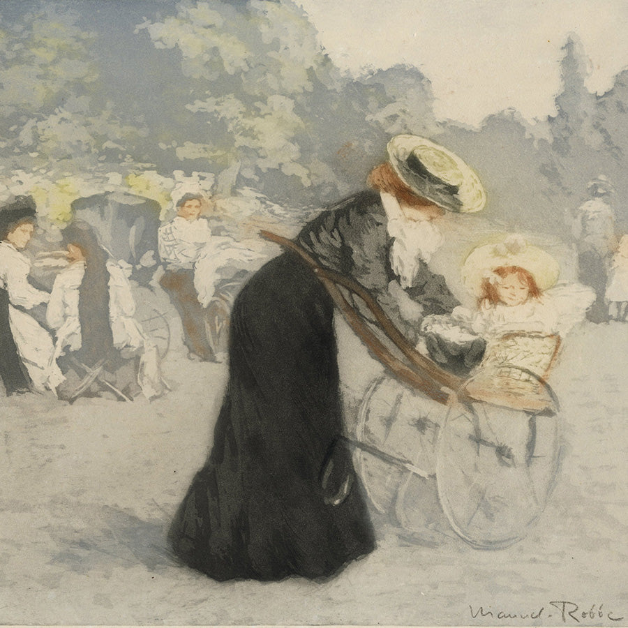 Manuel Robbe - Le Jardin des Tuileries - Nanny mother taking care of baby in carriage - detail