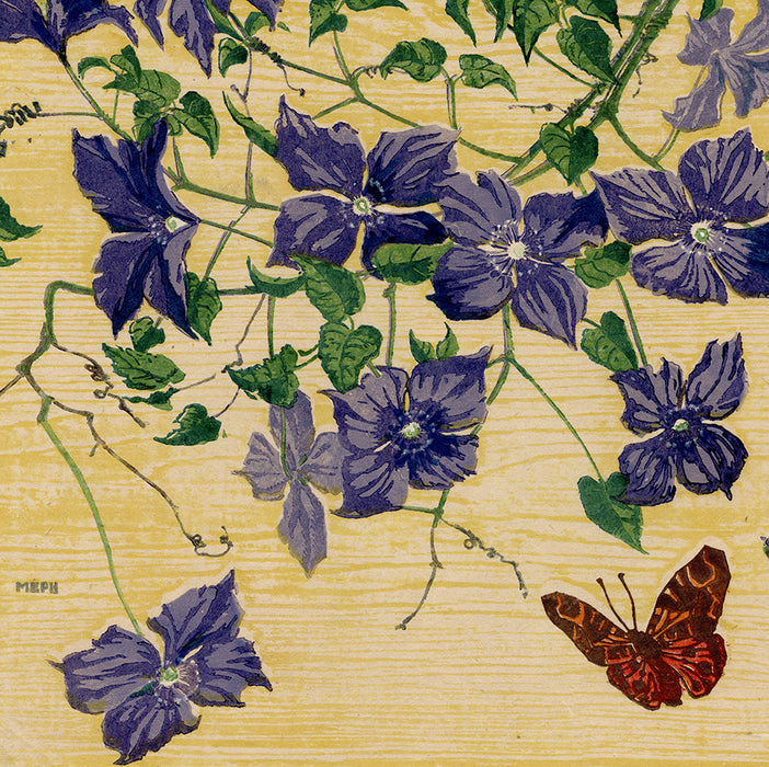 Martin Erich Philipp - Clematis - color woodcut water based - mokuhanga - butterfly - detail