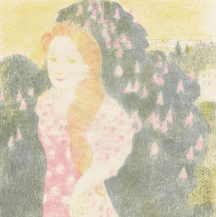 Maurice Denis - Amour - Les crepuscules ont une douceur d'ancienne peinture - dusk has the sweetness of old painting - woman with long hair and bush with flowers