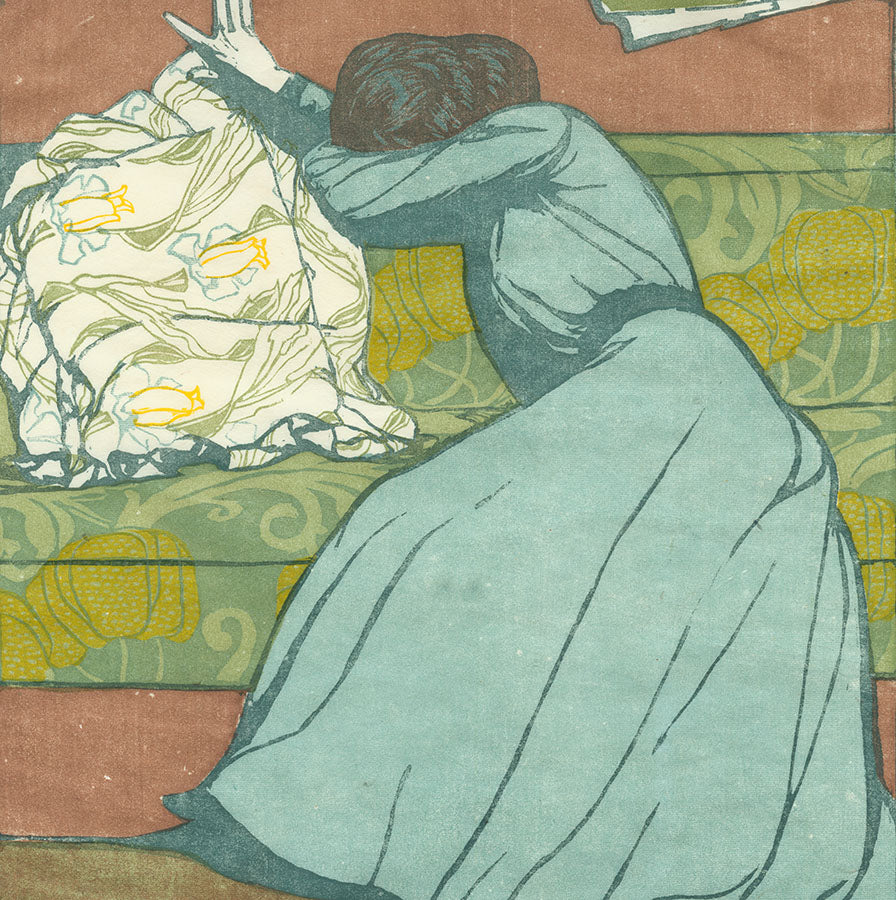 Maximilian Kurzweil - Der Polster - The Cushion - The Upholstery - Art Nouveau - color woodcut 