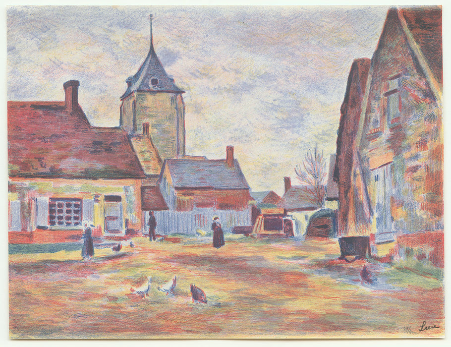Maximilien Luce - La Mee - color lithograph - lithographie en couleurs - place de village