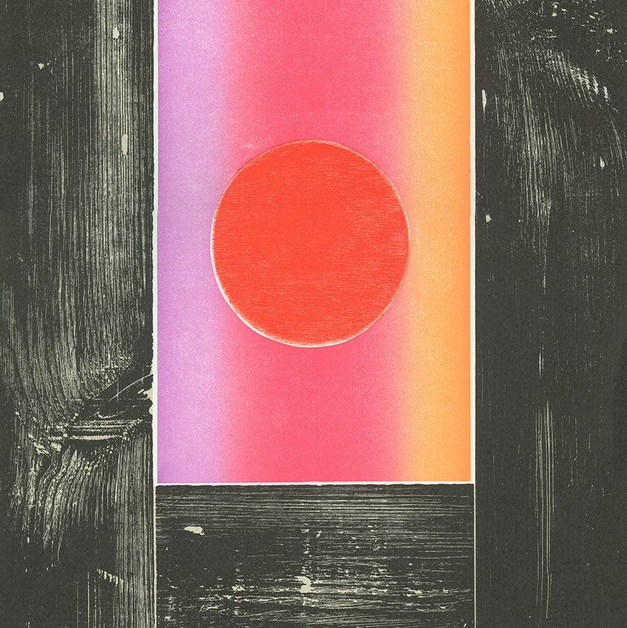 Michael Rothenstein (1908-1993) - Sun Rising  - Veiled Sun - color linoleum and woodcut - sun and moons series - found wood