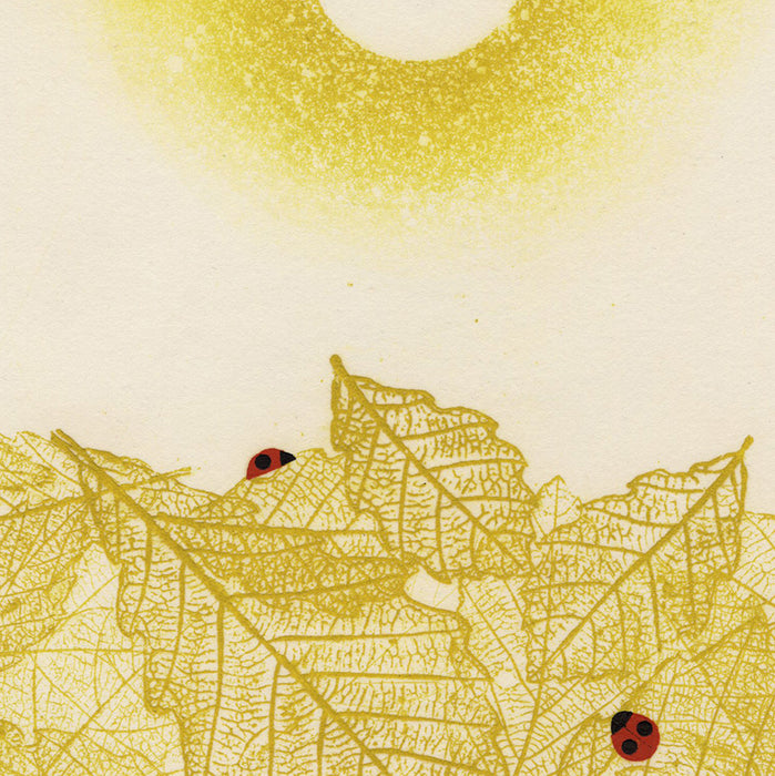 Nobuo Sato - 佐藤暢男 - Ladybugs on Oak Leaves - color etching and aquatint - detail