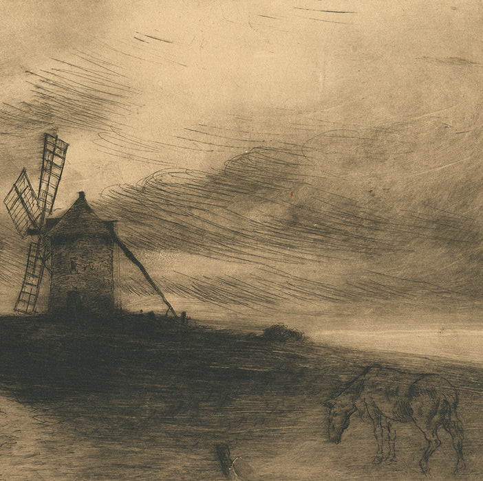 Etching and drypoint - by GOENEUTTE, Norbert - titled: The Mill of Saint-Jacut-de-la-Mer