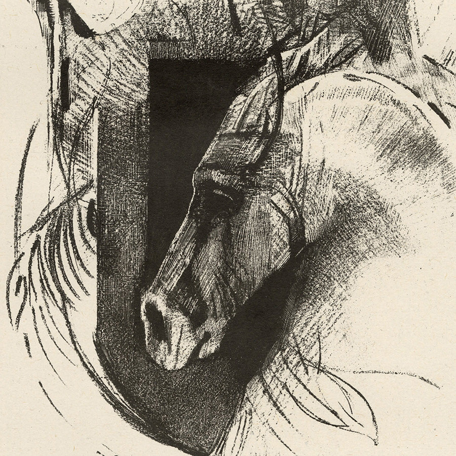 Odilon Redon - Le Coursier - The Charger - lithograph of horse head - detail
