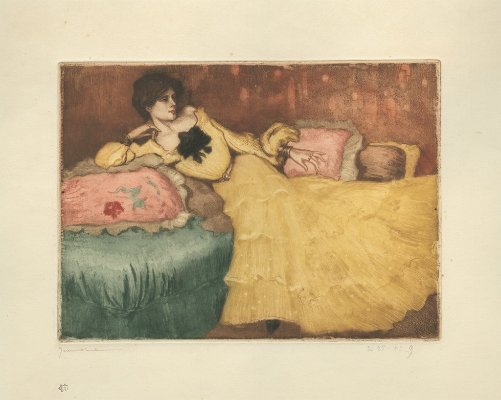 Pierre-Georges Jeanniot - Femme en Jaune - original color etching with aquatint