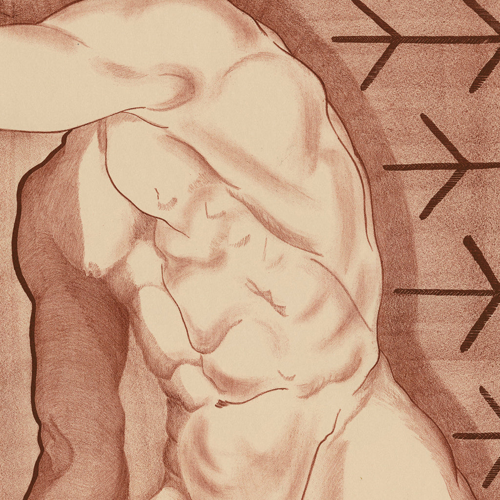 Prentiss Taylor - Swinging Torso - lithograph - nude ochre male against simple background