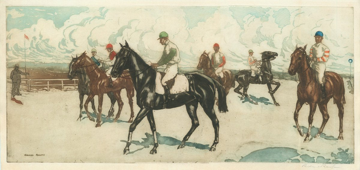 Richard Ranft color etching of horse race