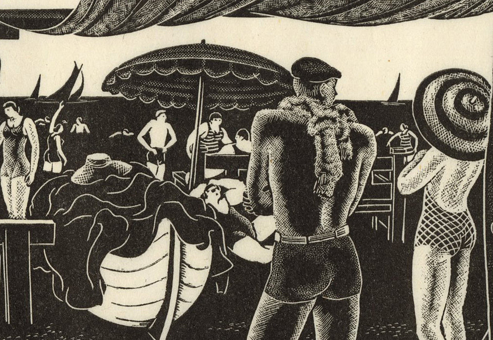 Wood engraving - by PINTO, Salvatore - titled: Beach Scene