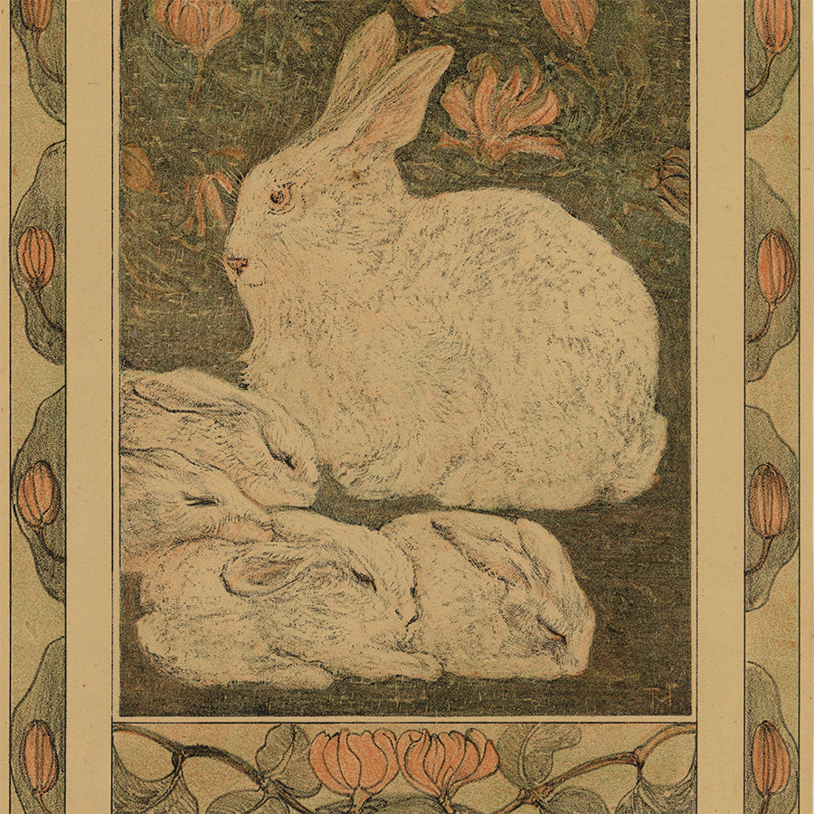 Theo van Hoytema - Calendar Page 1910 - May - Wit Konijn met Jongen - White Rabbit with Young - detail