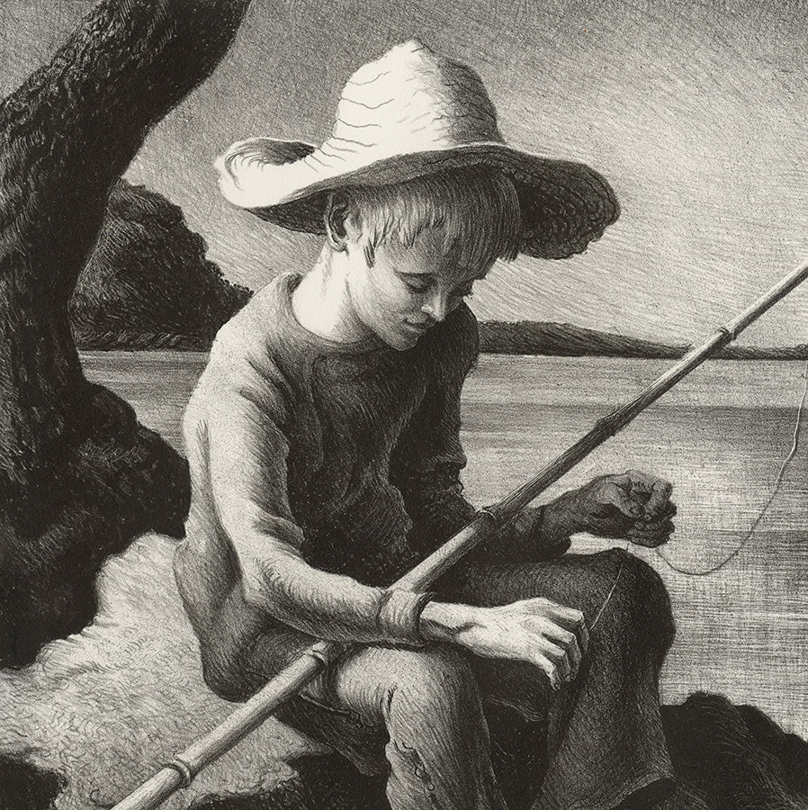 Thomas Hart Benton - The Little Fisherman - teenage boy baiting