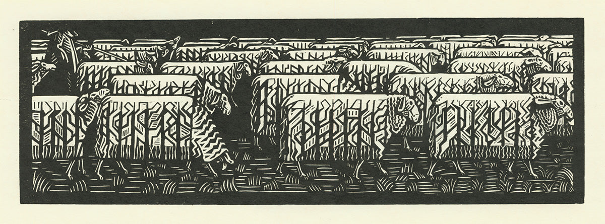 Victor Delhez - Troupeau de Mouton - Sheet Herd - woodcut
