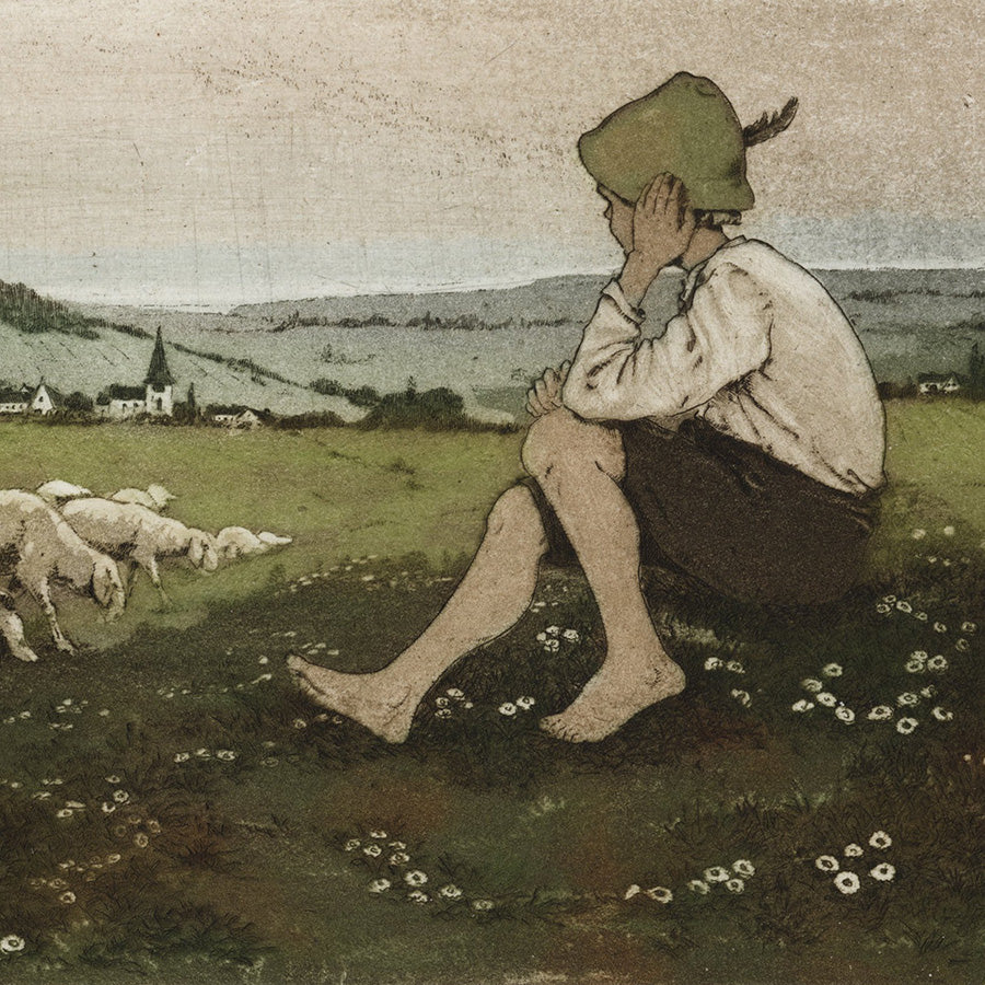 Wilhelm Landsmann - Junger Hirte mit Tirolhut - Sheep Herder on a Hill - Shephard 