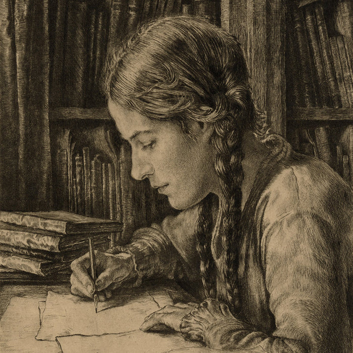 William Gerard Hofker - Studious Girl with Braids - etching