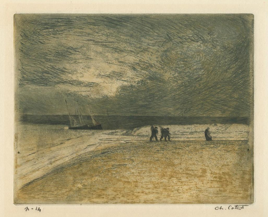 Drypoint, etching and aquatint - by COTTET, Charles - titled: The Return of the Fishermen