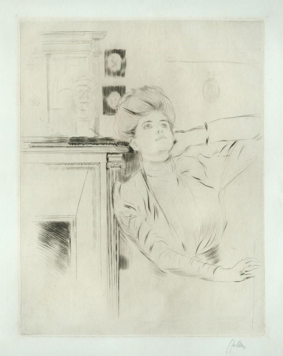 Drypoint - by HELLEU, Paul Cesar - titled: Rubbing Her Neck