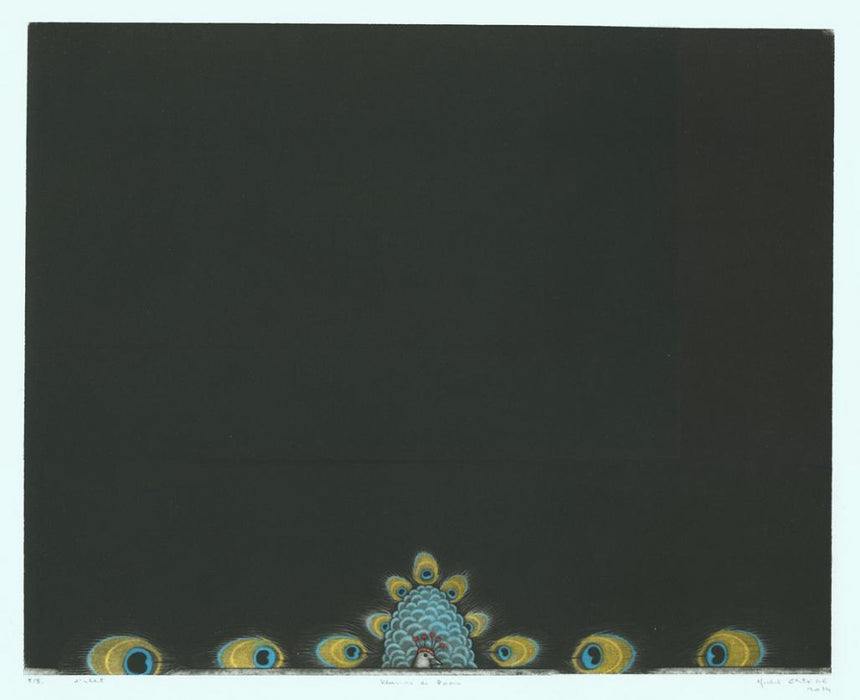 Color mezzotint - by Estebe, Michel - titled: Peacock Feathers - First State