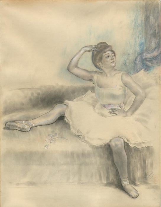 Pastel and pencil drawing - by LEGRAND, Louis - titled: Danseuse Assise