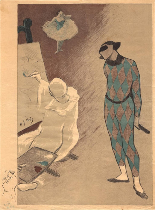 Color lithograph - by IBELS, Henri-Gabriel - titled: Salon des Cents - Salon de la Pume