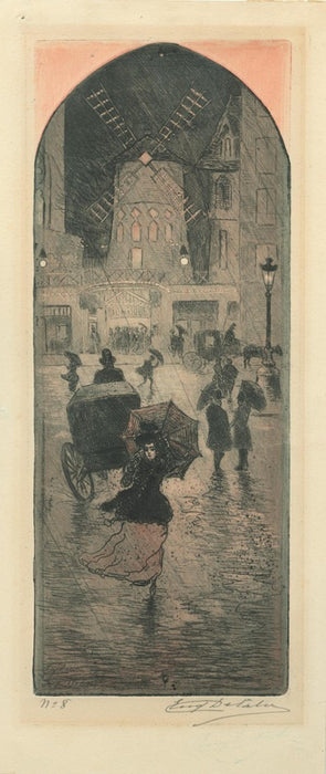Color etching and aquatint - by DELATRE, Eugene - titled: Le Moulin Rouge