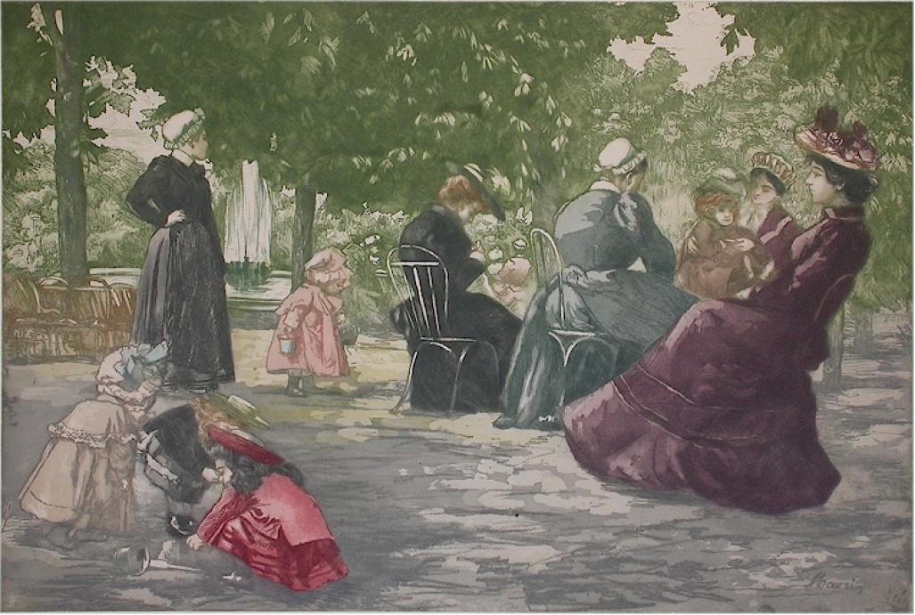 Color etching and aquatint - by MAURIN, Charles - titled: Aux Champs Elysees