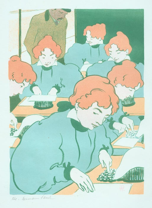 Color lithograph - by HERMANN-PAUL, Rene G. - titled: The Little Typewriters