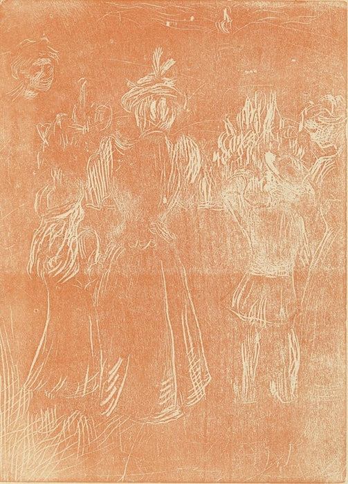 Wood engraving - by MOUCLIER, Marc - titled: En Promenade, femmes et enfants