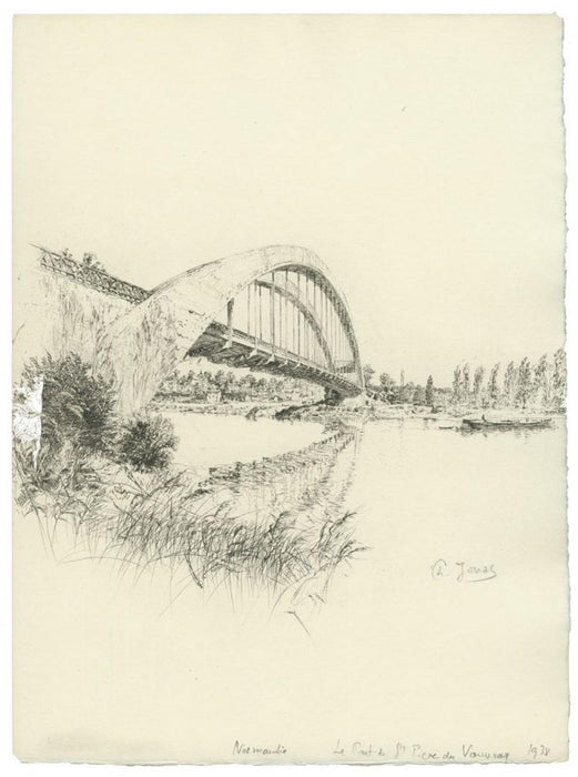 Etching - by JOUAS, Charles - titled: Normandy - The Bridge of St-Peter of Vauvray