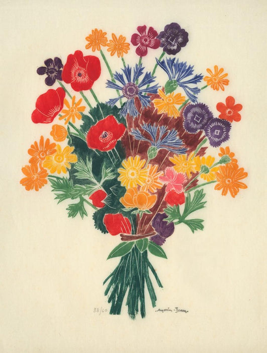 Color woodcut - by MORIN-JEAN, Born Jean Alexis MORIN - titled: Flower Bouquet