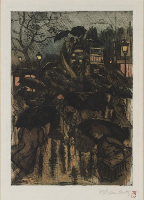 Color etching and aquatint - by BOUTET, Henri - titled: L'Averse