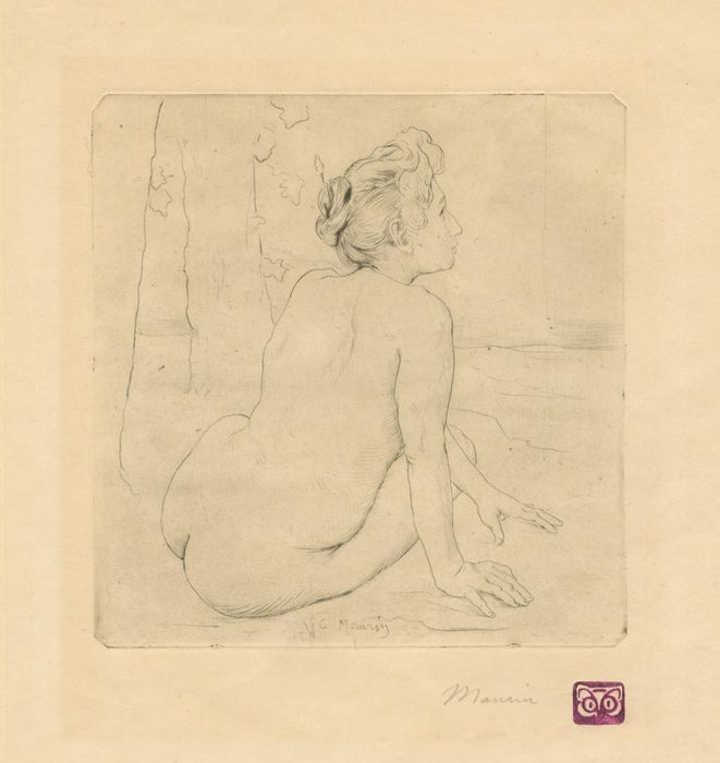 Etching - by MAURIN, Charles - titled: Seated Nude