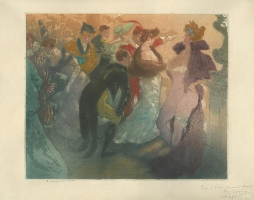 Color etching and aquatint - by RANFT, Richard - titled: Bal Costumé